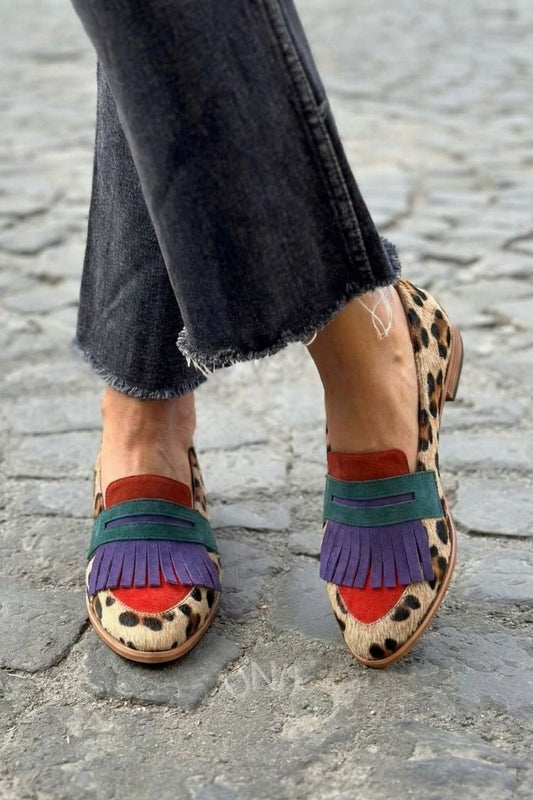 Gaëlle | Mocassins Vintage Imprimé Léopard à Franges