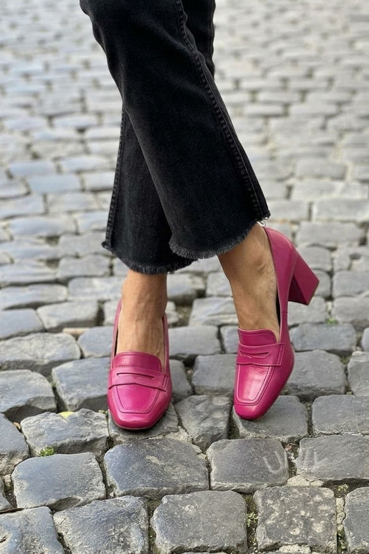 Aude | Mocassins Magenta Minimalistes à Talon Bloc