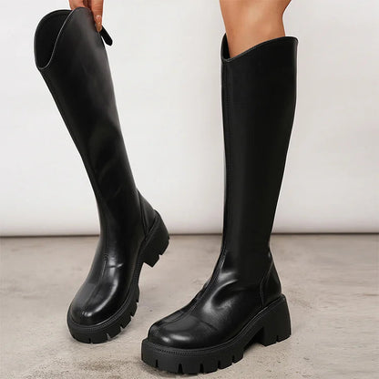 Mélisande | Bottes Hautes Noires à Zip et Talon Épais