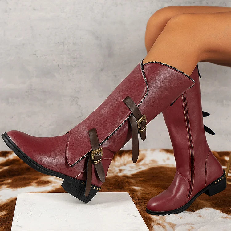 Nadège | Bottes Hautes à Boucles et Brides Cloutées
