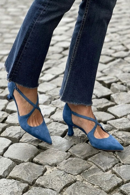 Talons bas pointus Kaki unis avec boucle et brides croisées
