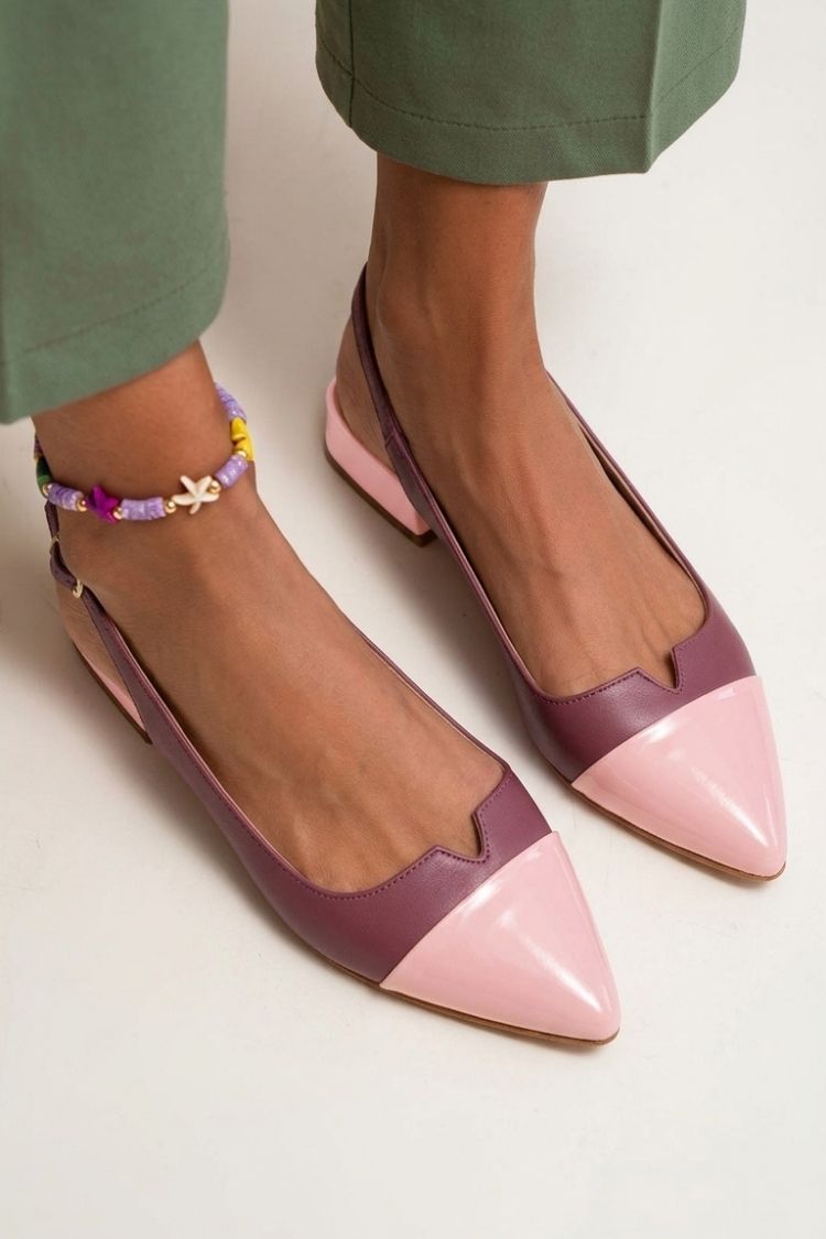 Ballerines pointues slingback à découpes color block avec boucle