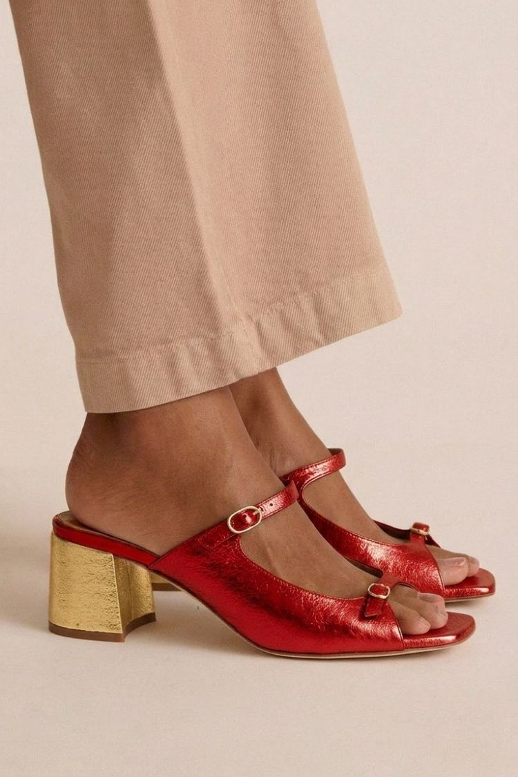 Talons larges slingback à découpes color block Or
