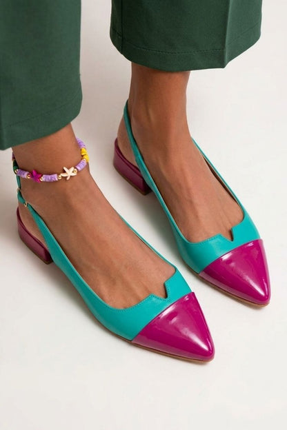 Ballerines pointues slingback à découpes color block avec boucle