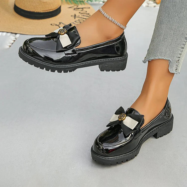 Mélanie | Mocassins à Nœud et Fleur Métallique