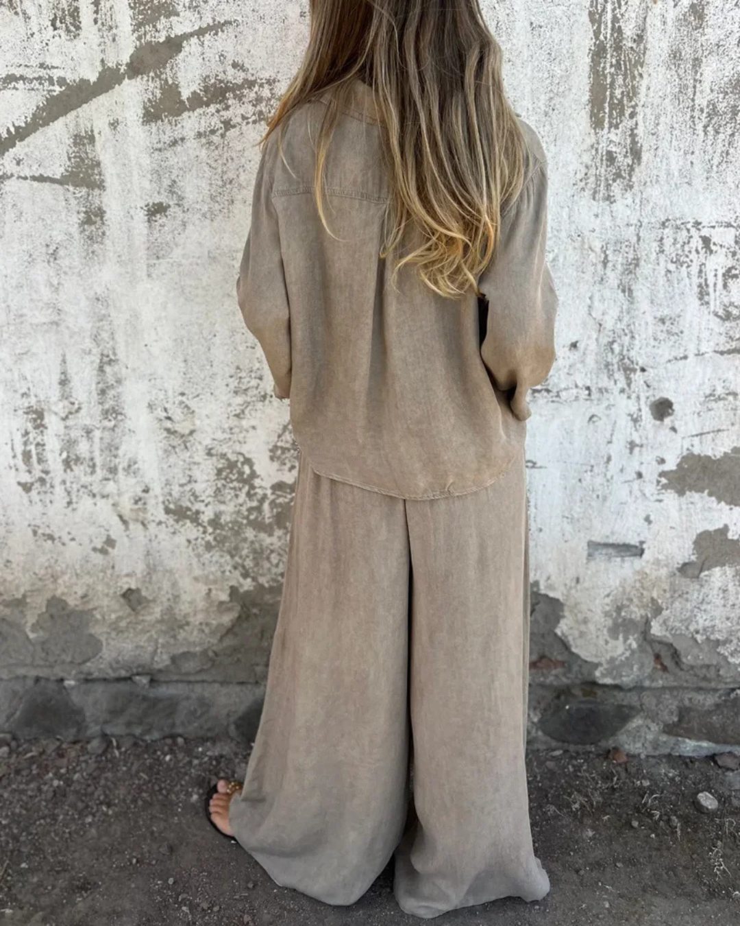 Solène | Ensemble Fluide Chemise Nouée et Pantalon Large