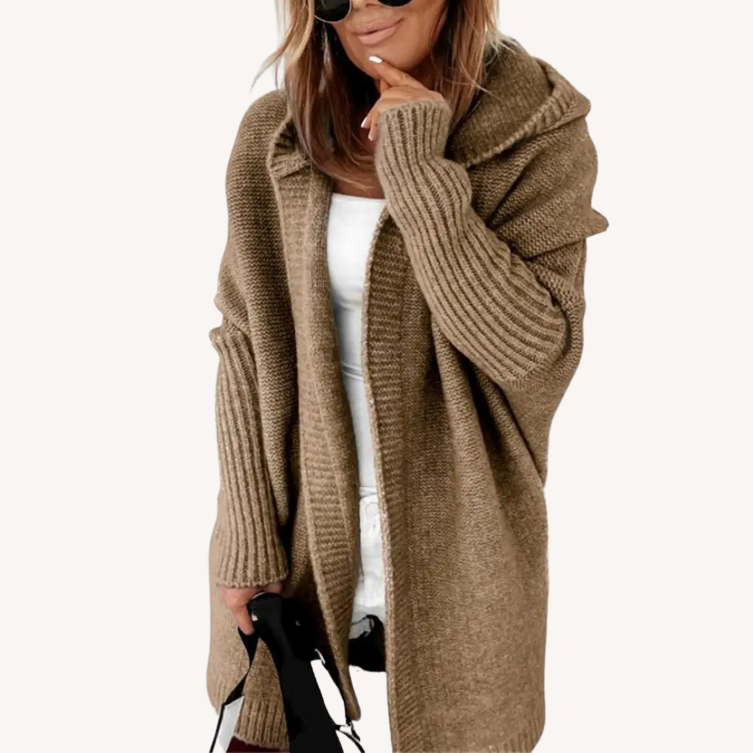 Florine | Cardigan Long en Maille à Capuche