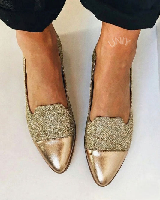 Lisette | Mocassins Pailletés Dorés à Bout Rapporté