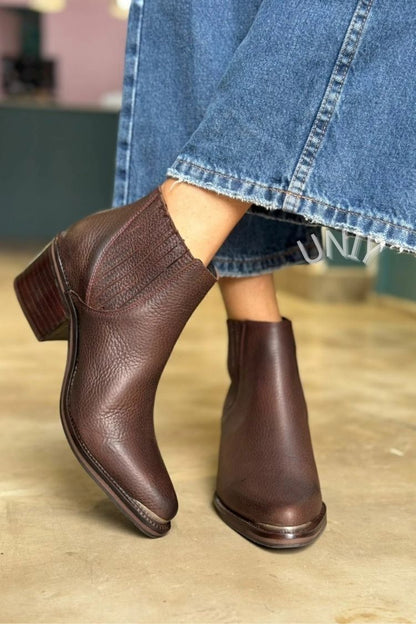 Judith | Bottines Chelsea Marron à Talon Épais