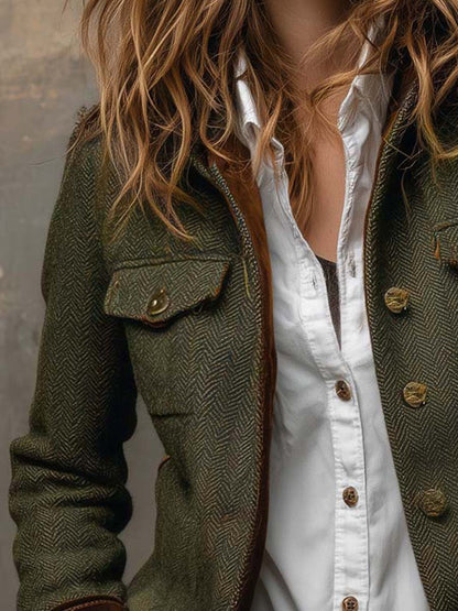 MARTINE | Blazer vintage à chevrons avec liserés contrastants