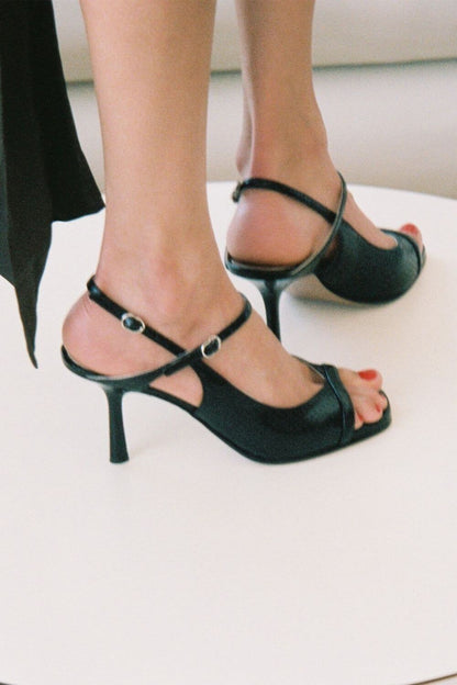 Talons aiguilles slingback effet serpent Noir à bout ouvert
