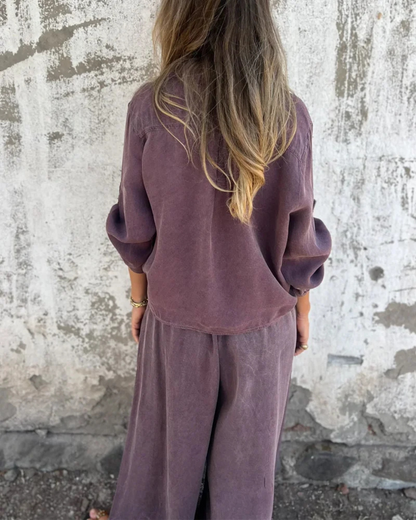 Solène | Ensemble Fluide Chemise Nouée et Pantalon Large