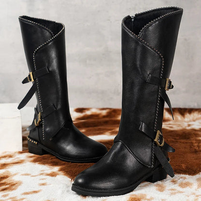 Nadège | Bottes Hautes à Boucles et Brides Cloutées