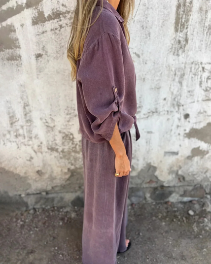 Solène | Ensemble Fluide Chemise Nouée et Pantalon Large