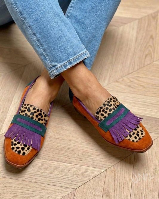 Martine | Mocassins Léopard Color Block à Bout Carré