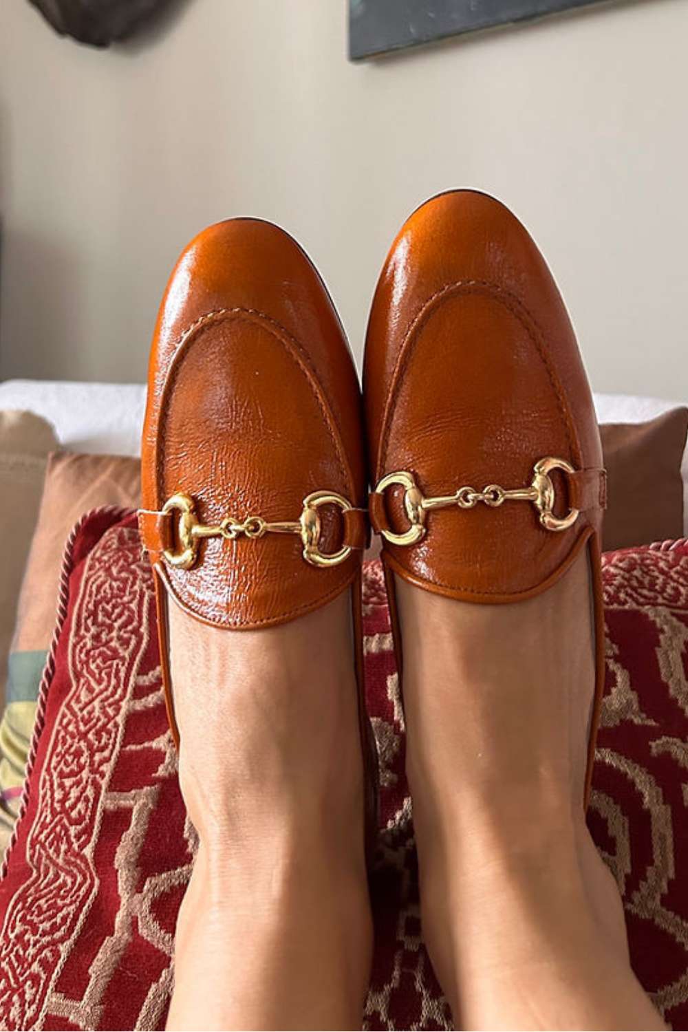 Pénélope | Mocassins Caramel à Chaîne Dorée