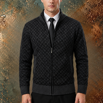 Gilet Tricoté Homme Zippé Col Haut