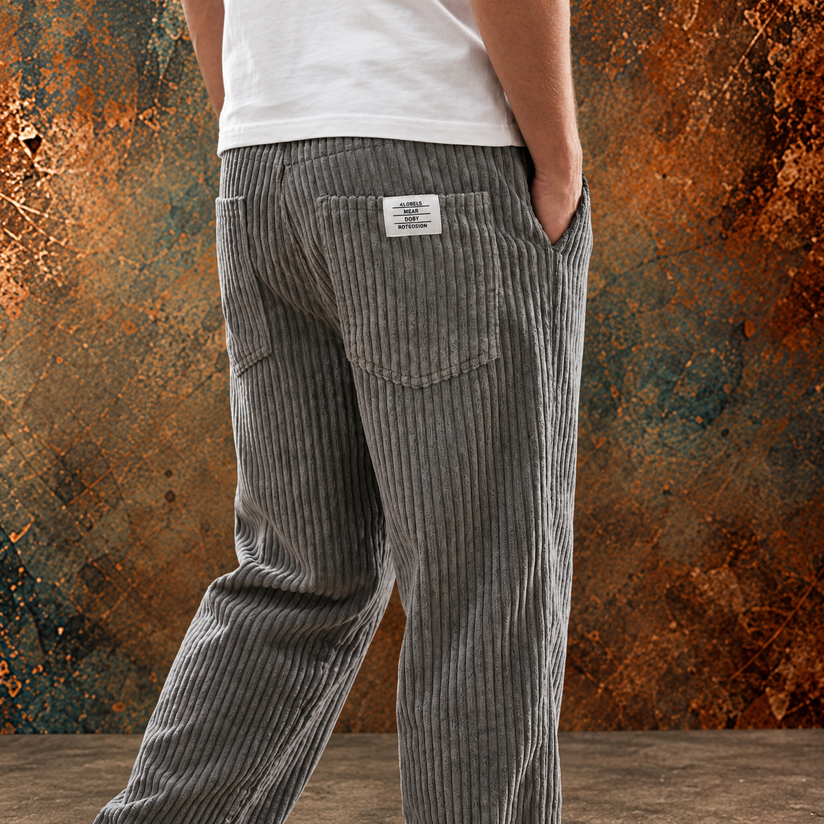 Pantalon Homme en Velours Côtelé, Taille Élastique