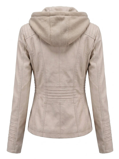 Énora | Veste Effet Cuir Zippée à Capuche Ivoire