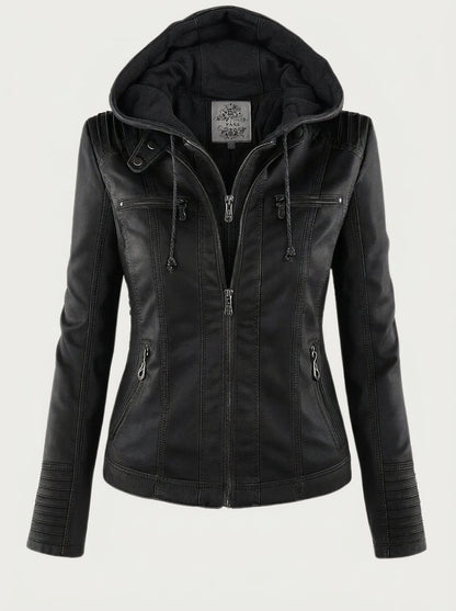 Lisandre | Veste Effet Cuir Zippée à Capuche