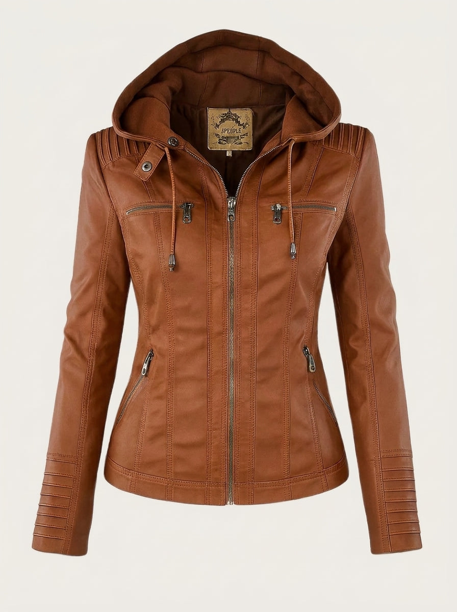 Lisandre | Veste Effet Cuir Zippée à Capuche