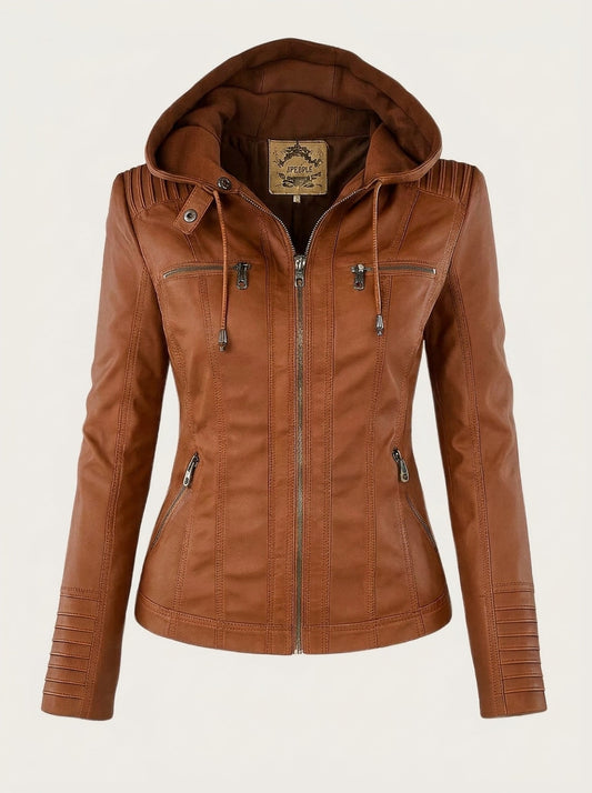 Lisandre | Veste Effet Cuir Zippée à Capuche