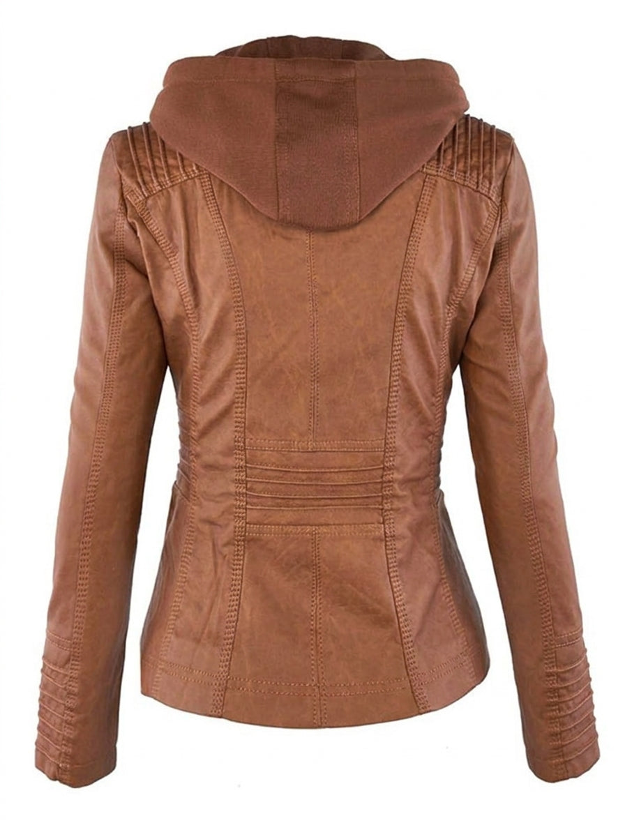 Lisandre | Veste Effet Cuir Zippée à Capuche