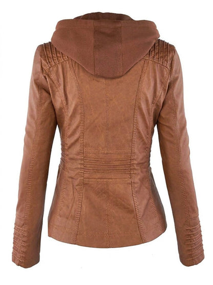 Lisandre | Veste Effet Cuir Zippée à Capuche
