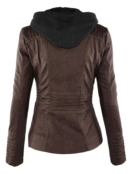Lisandre | Veste Effet Cuir Zippée à Capuche