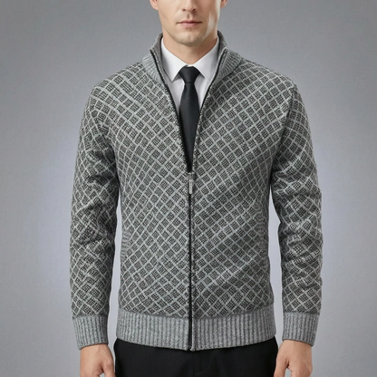 Gilet Tricoté Homme Zippé Col Haut
