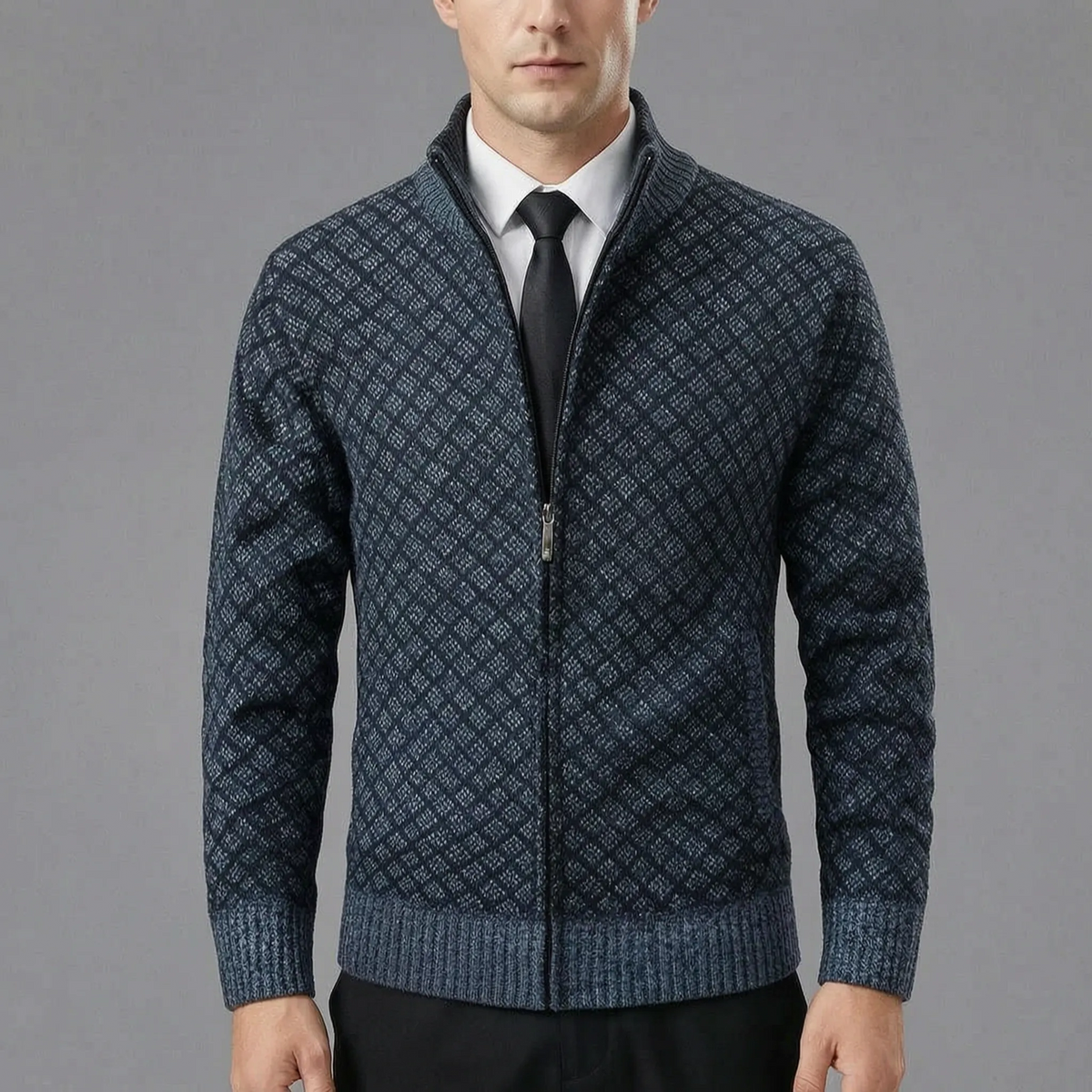 Gilet Tricoté Homme Zippé Col Haut