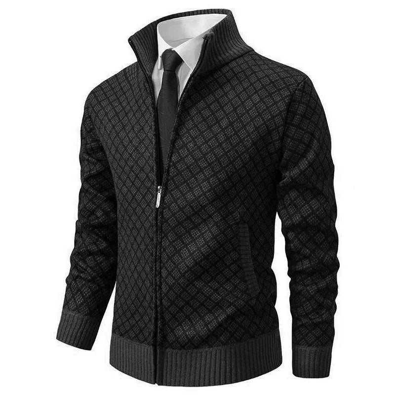 Gilet Tricoté Homme Zippé Col Haut