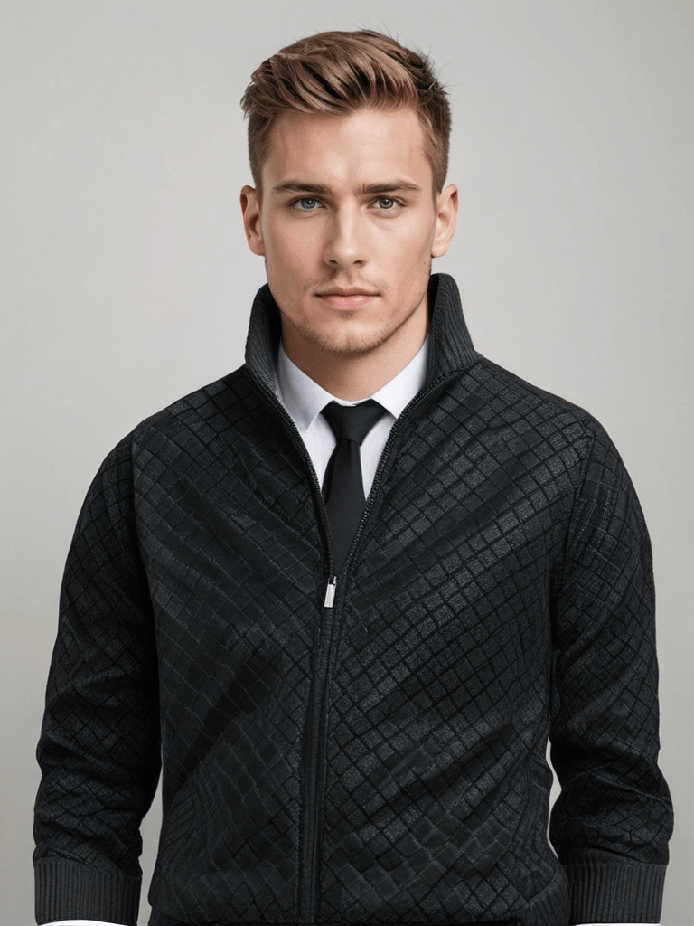 Gilet Tricoté Homme Zippé Col Haut