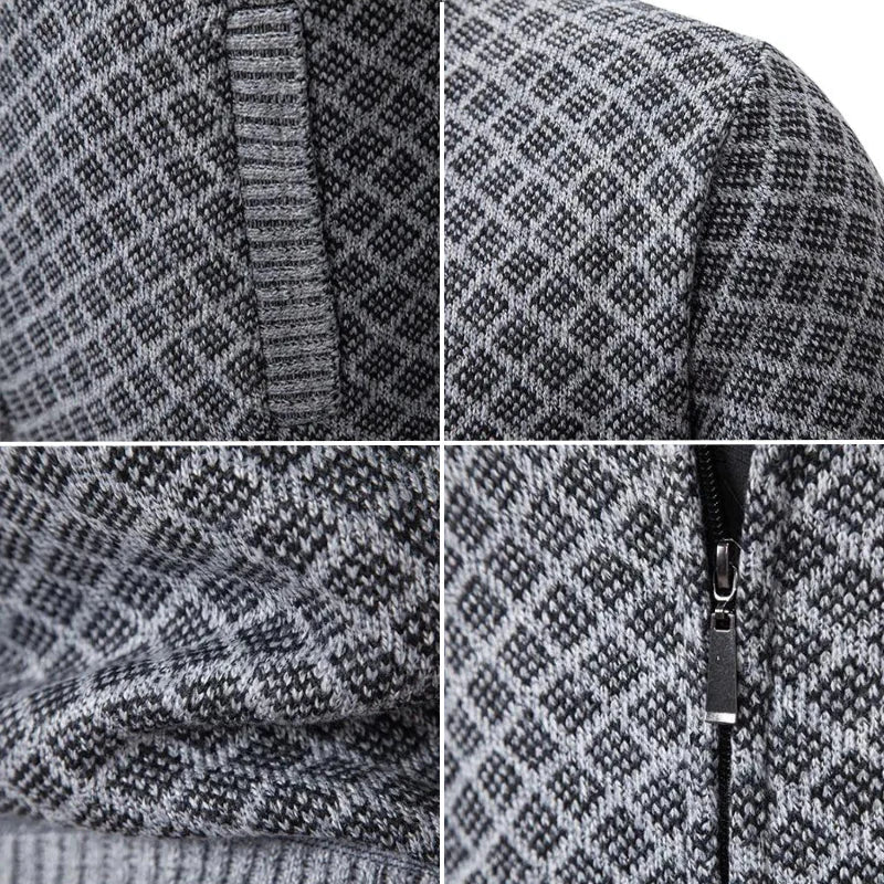 Gilet Tricoté Homme Zippé Col Haut