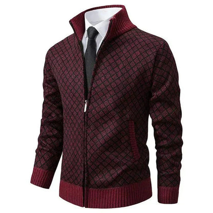 Gilet Tricoté Homme Zippé Col Haut