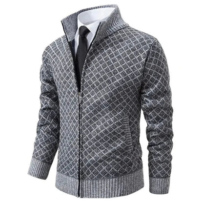 Gilet Tricoté Homme Zippé Col Haut
