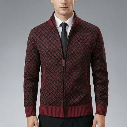 Gilet Tricoté Homme Zippé Col Haut