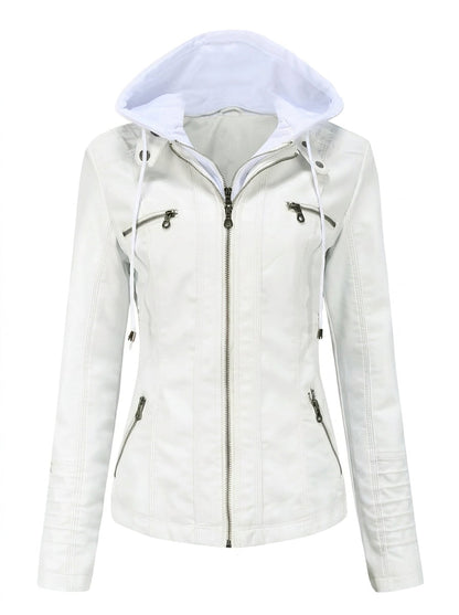 Clervie | Veste Effet Cuir Zippée à Capuche Blanc
