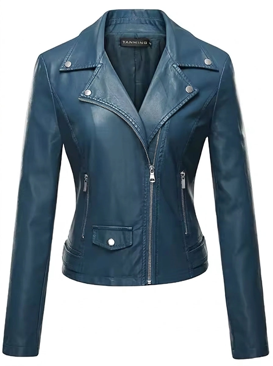 Clélia | Perfecto Effet Cuir Bleu Pétrole
