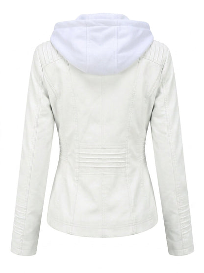Clervie | Veste Effet Cuir Zippée à Capuche Blanc