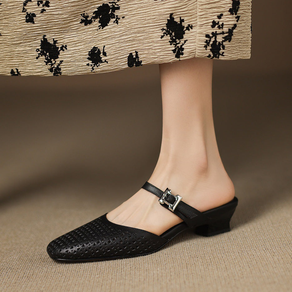 Nilda – Mules en Cuir Ajouré à Boucle – vue 12