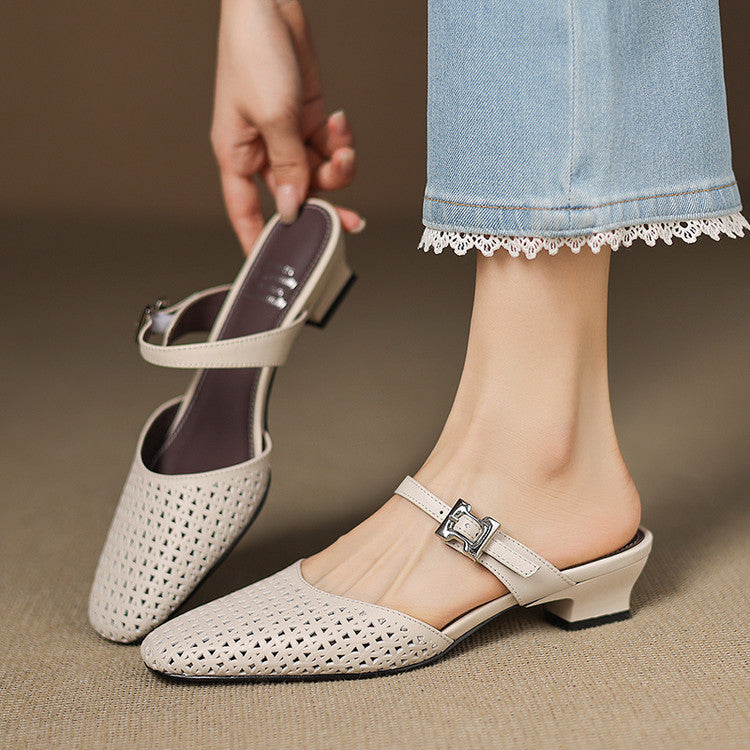 Nilda – Mules en Cuir Ajouré à Boucle – vue 3