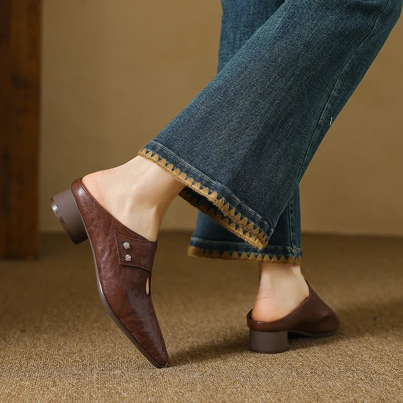 Olga | Mules en Cuir Véritable à Bride