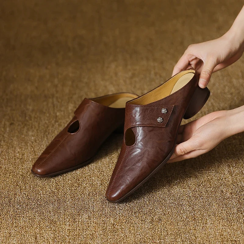 Olga | Mules en Cuir Véritable à Bride
