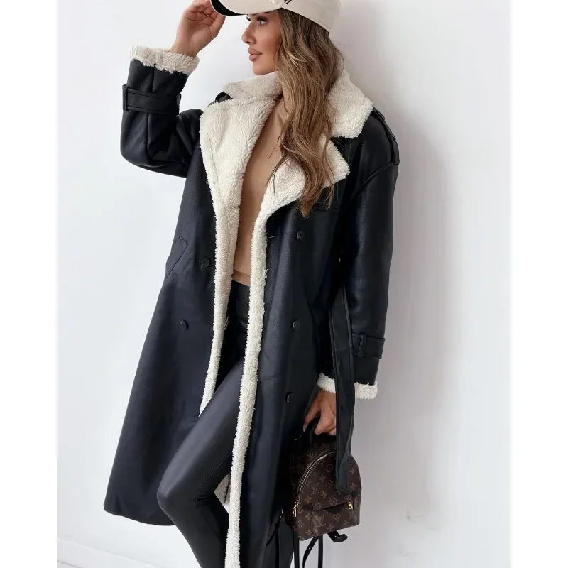 Yseult | Manteau Croisé Doublé Teddy à Ceinture