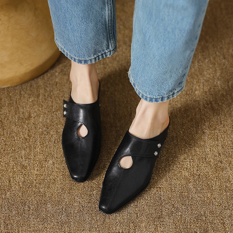 Olga | Mules en Cuir Véritable à Bride