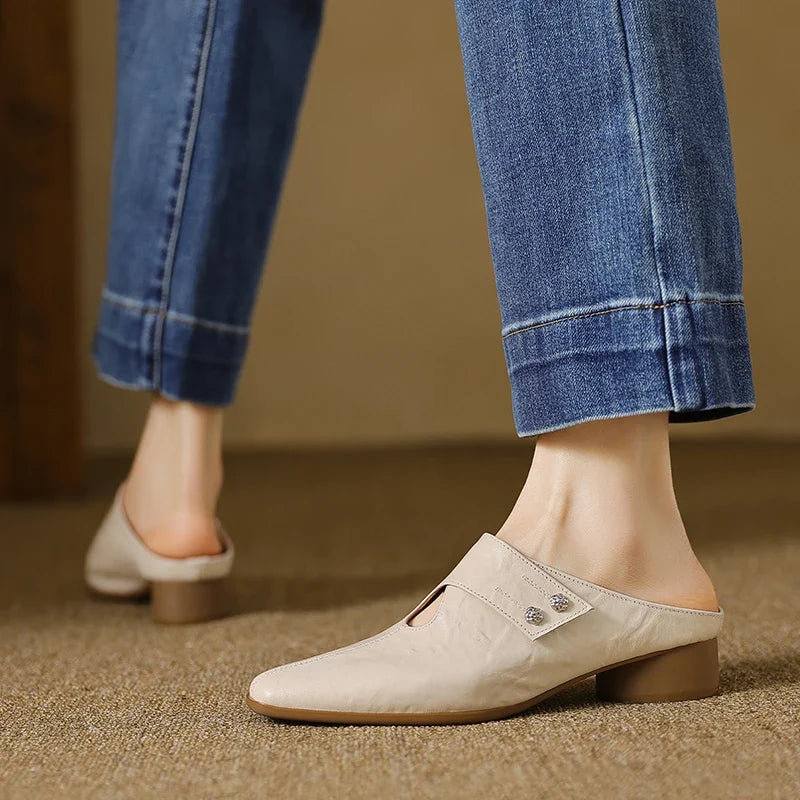 Olga | Mules en Cuir Véritable à Bride