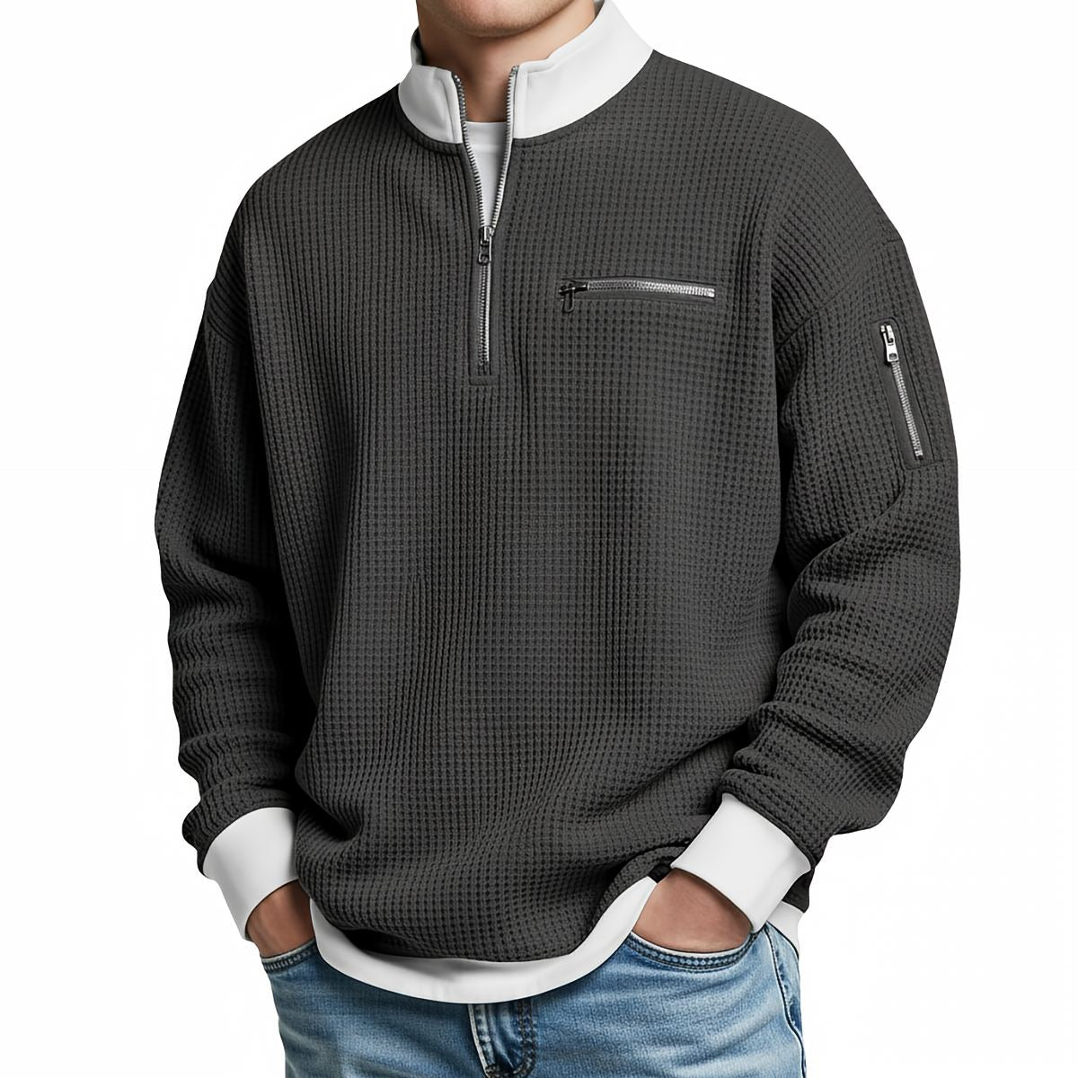 Pull Gaufré à Demi-Zip