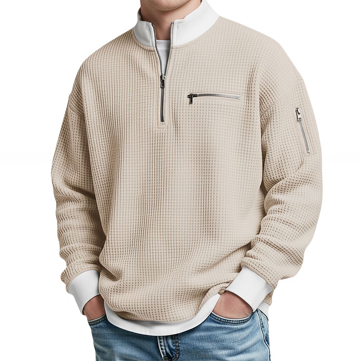 Pull Gaufré à Demi-Zip