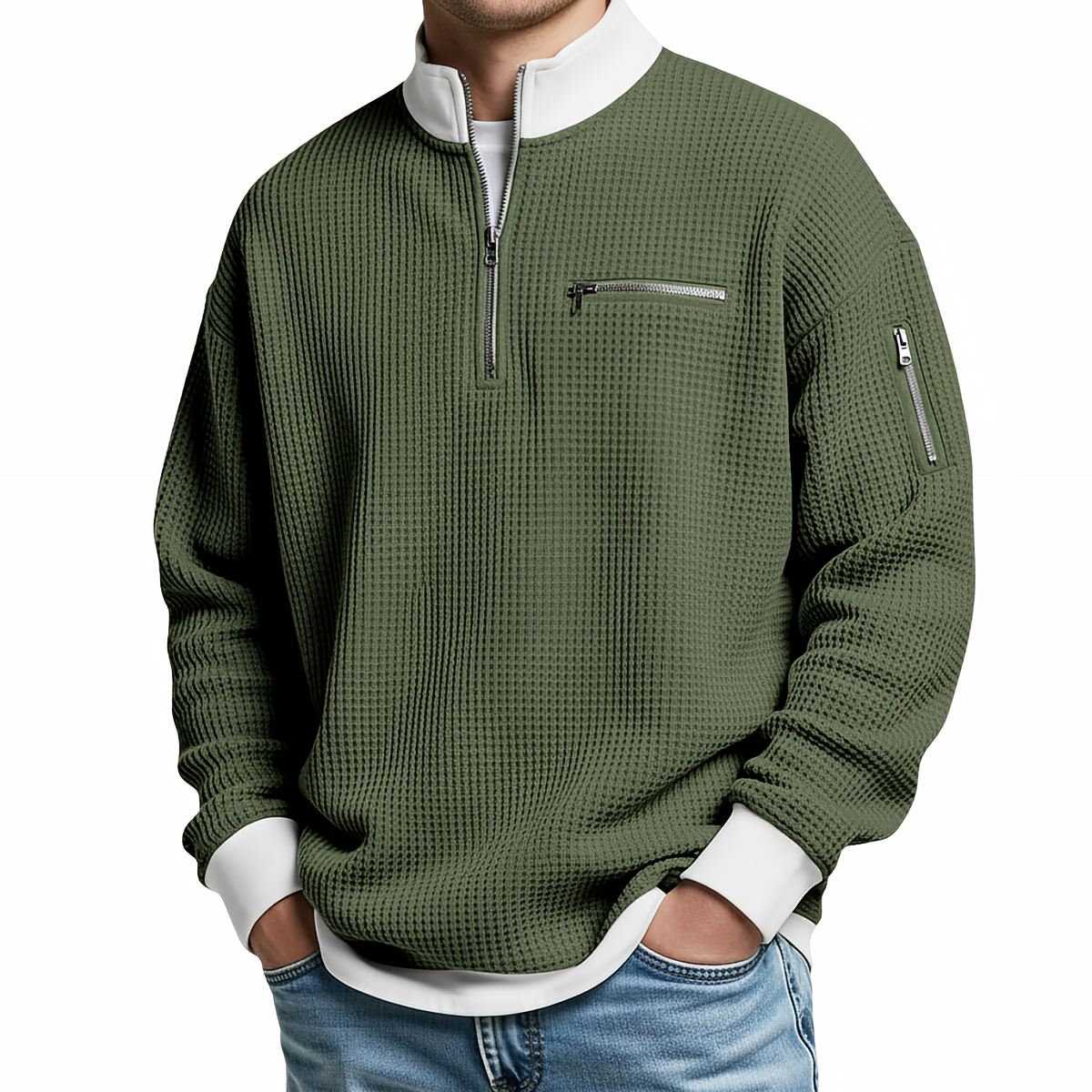 Pull Gaufré à Demi-Zip